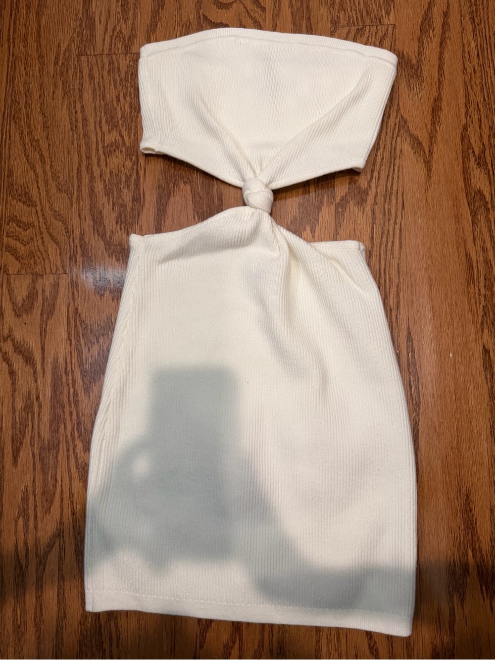 Cotton Candy Cream Knot-Front Strapless Mini Dress